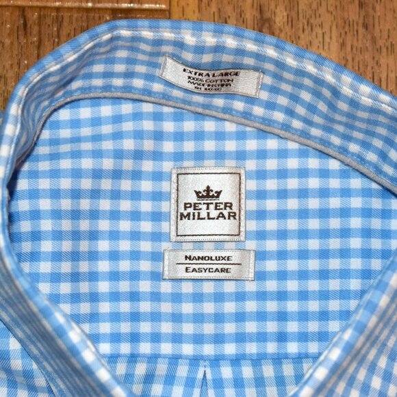 Peter Millar Nanoluxe Gingham Check Long Sleeve Button Front Shirt Sz XL - Picture 4 of 4
